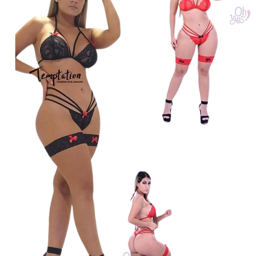 Conjunto lencería Color Negro Rojo / Blanco Rojo